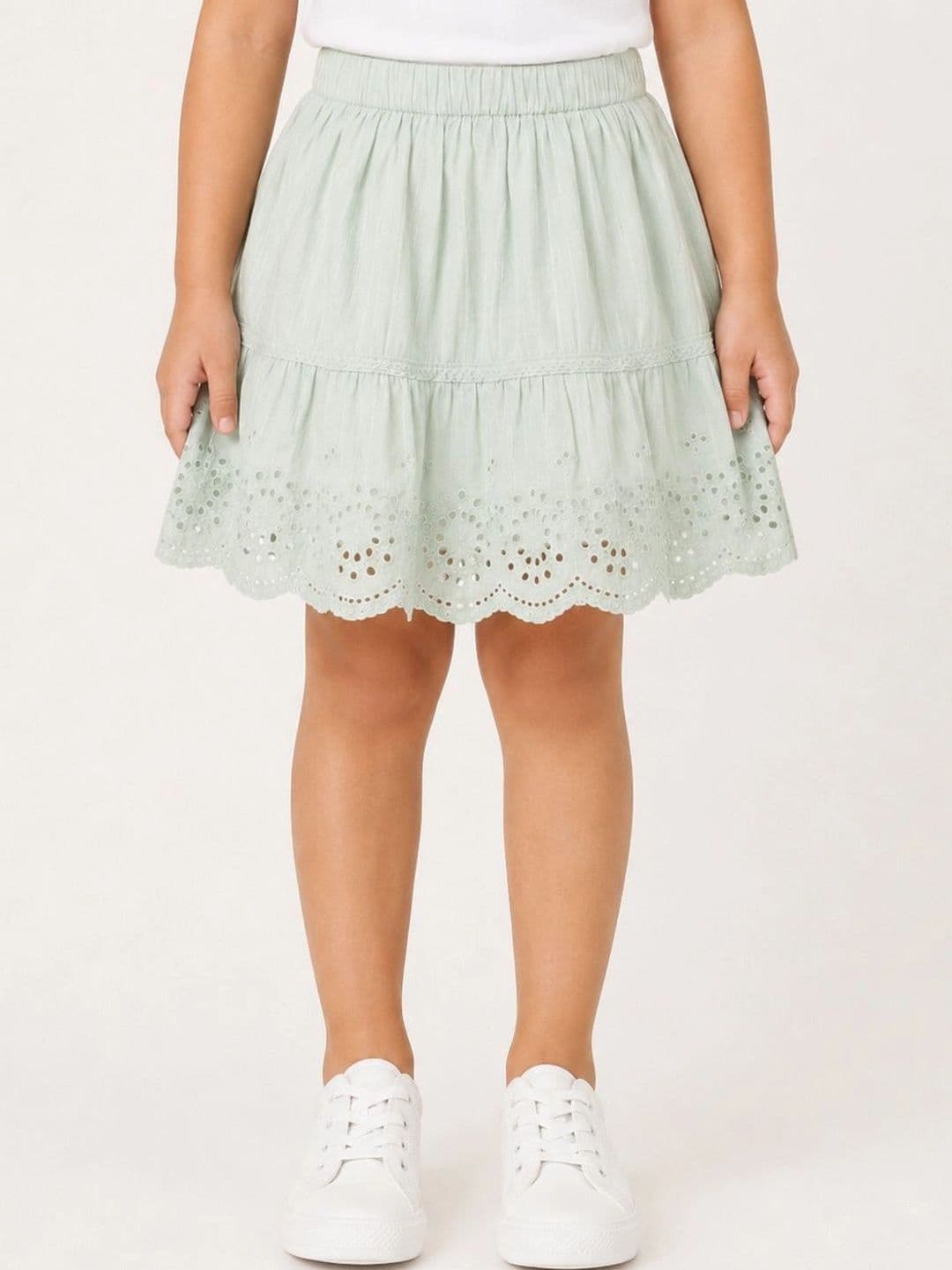 Creative Kids Girls Cotton Self Design Schiffli Above Knee A-Line Skirt - view 1