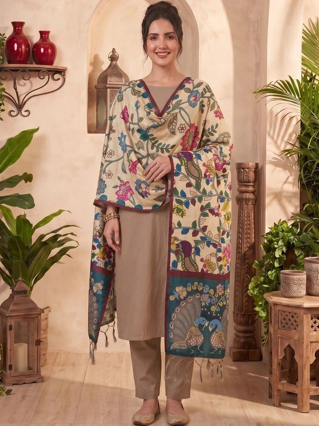 LUMIN KNOT Ethnic Motifs Printed Kalamkari Dupatta - view 1