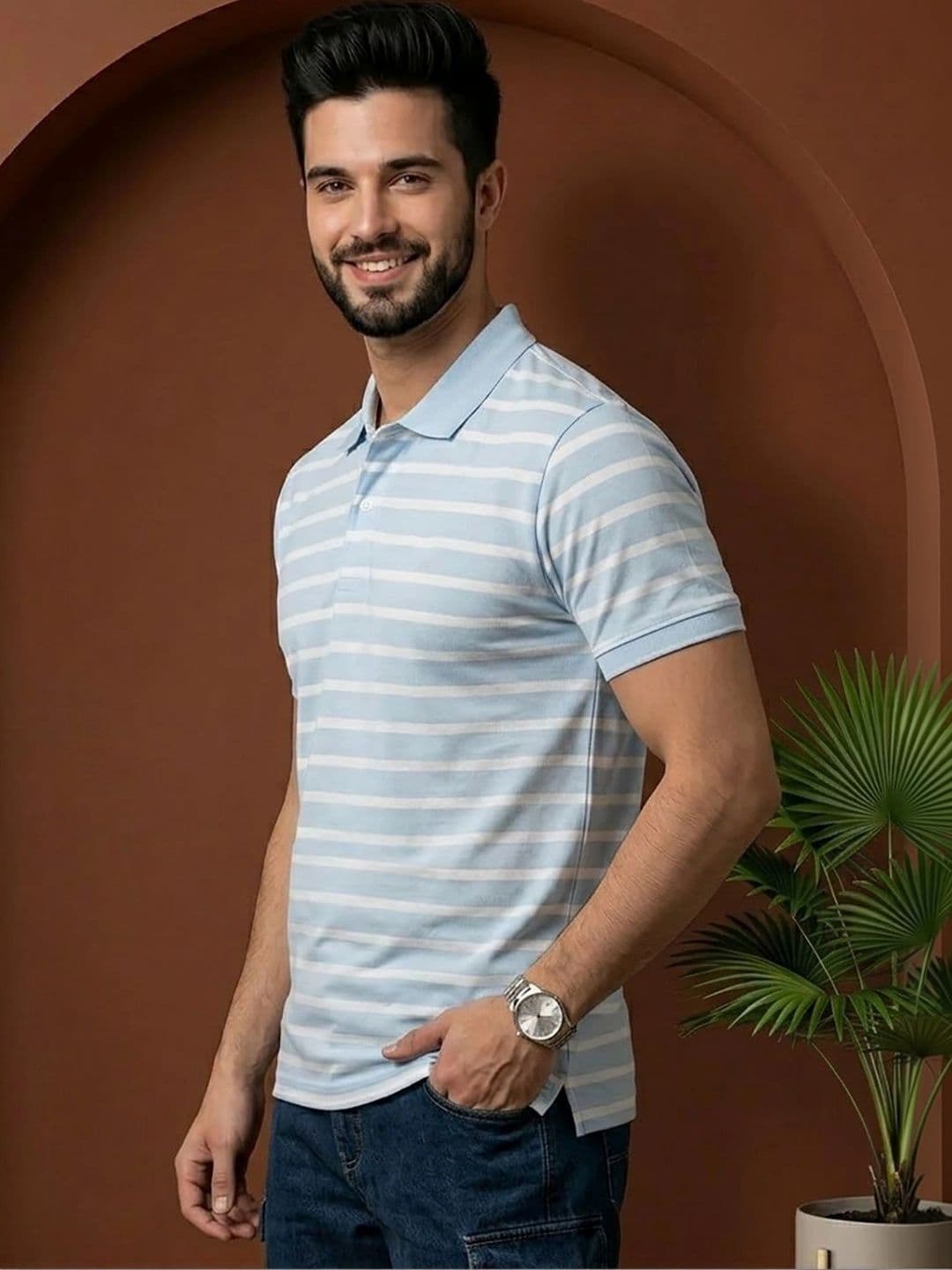 Moda Rapido Men Striped Polo Collar T-shirt - view 1