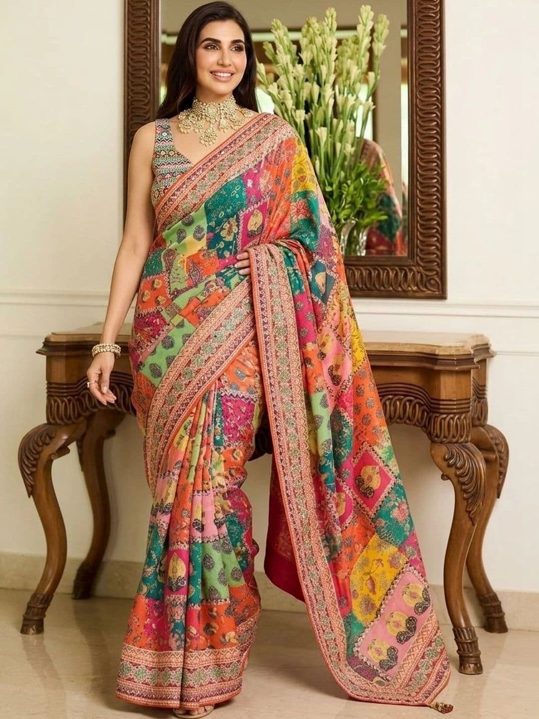 Mitera Ethnic Motifs Embroidered Pure Chiffon Saree - view 1