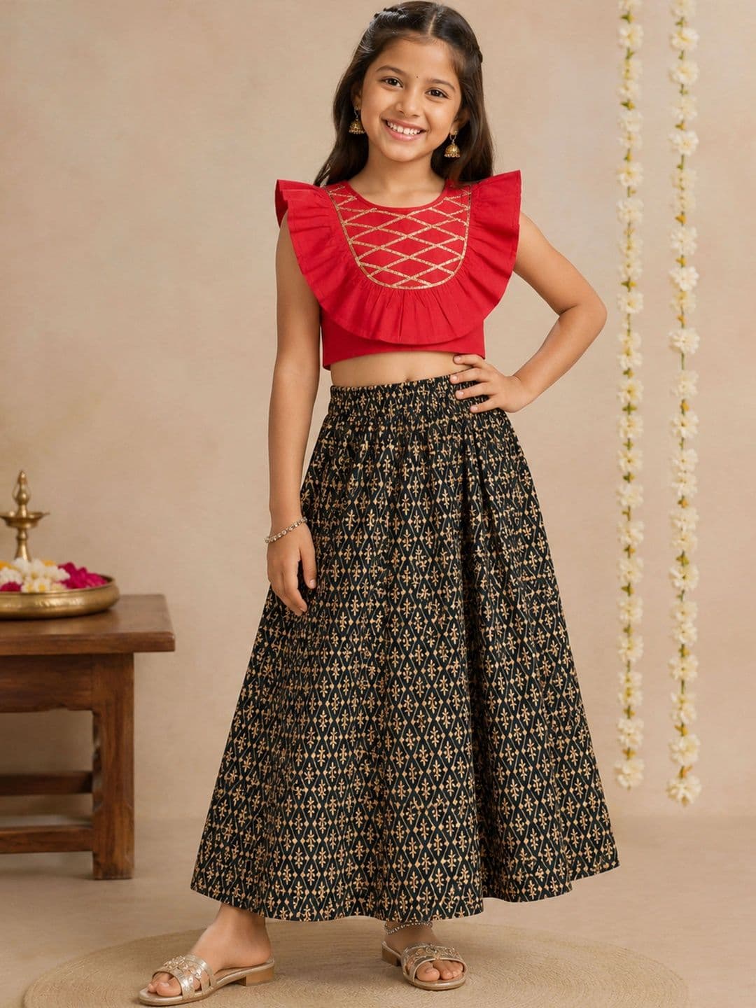 KiddoPanti Girls Embellished Ready to Wear Lehenga & - view 1