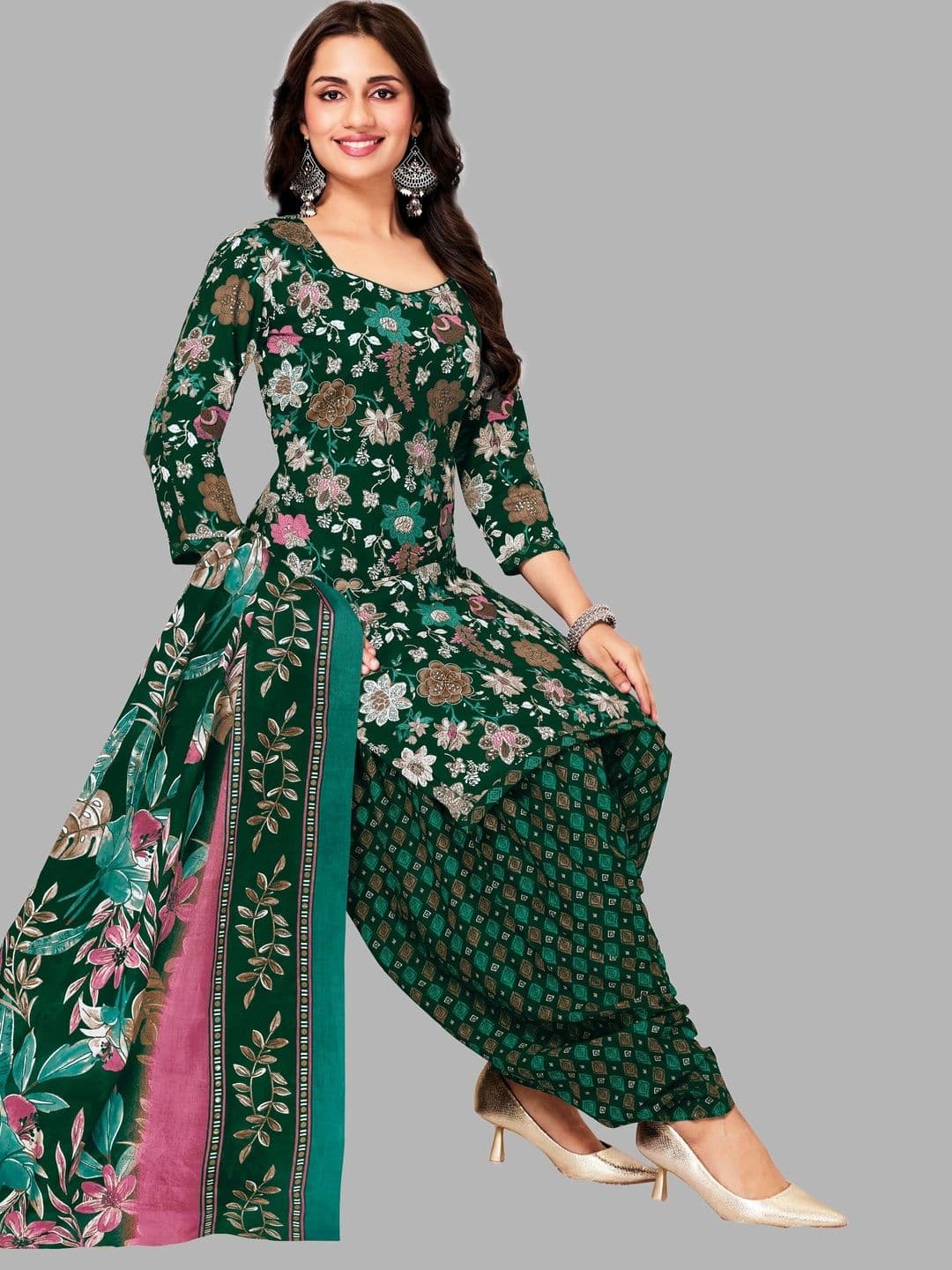 shree jeenmata collection Printed Pure Cotton Unstitched Dress Material - view 1