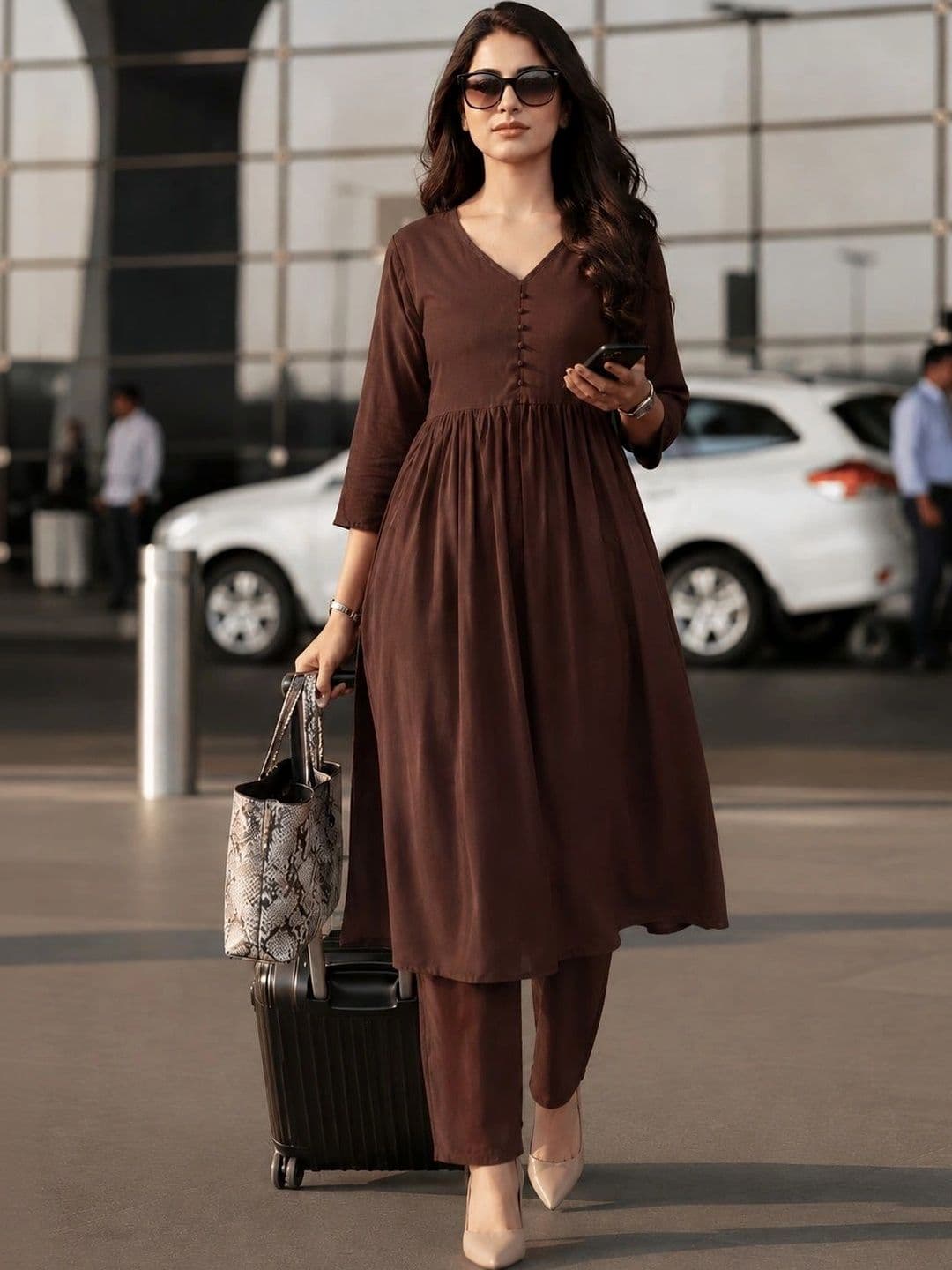 KALINI V-Neck A-Line Kurta & Trousers - view 1