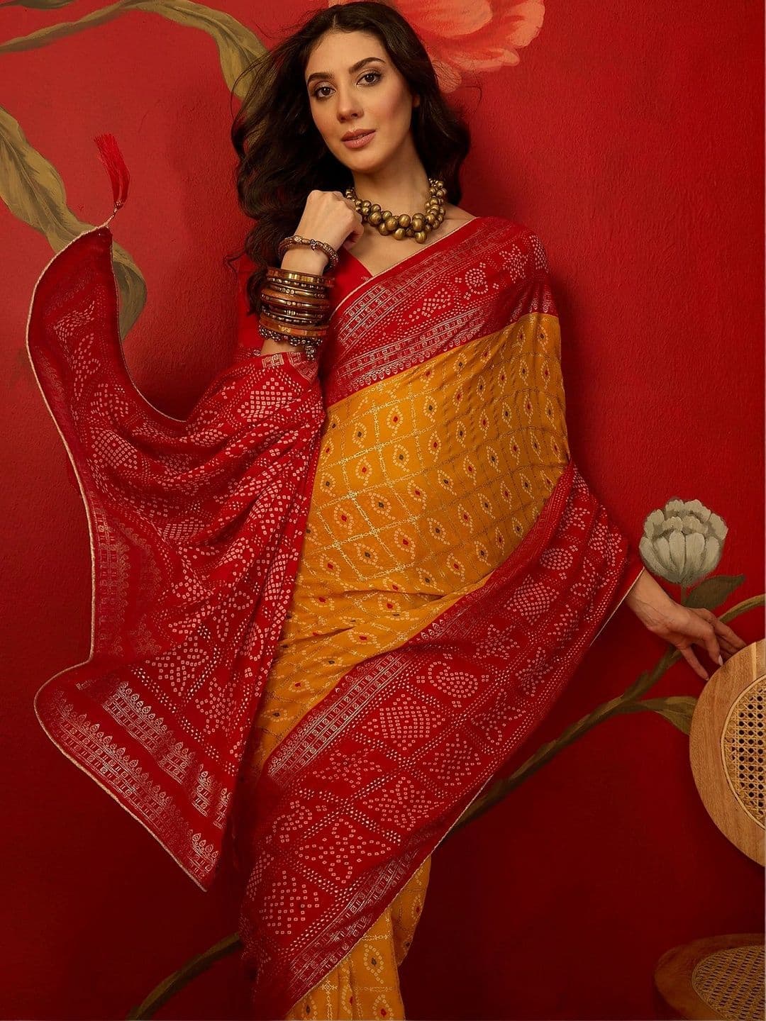 Sangria Bandhani Zari Poly Georgette Bandhani Saree - view 1