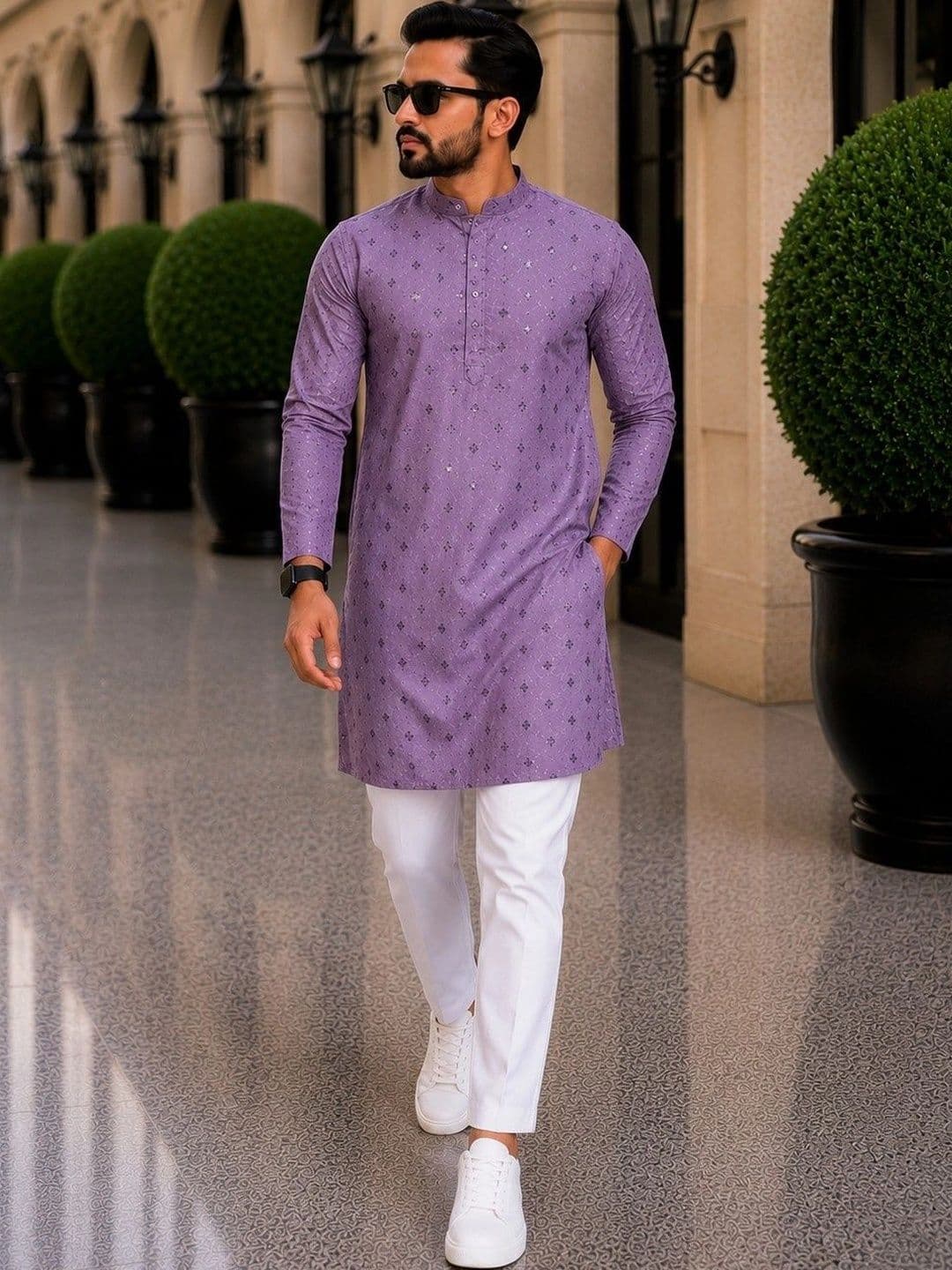 SKYWORRIX Men Geometric Printed Kurta - view 1
