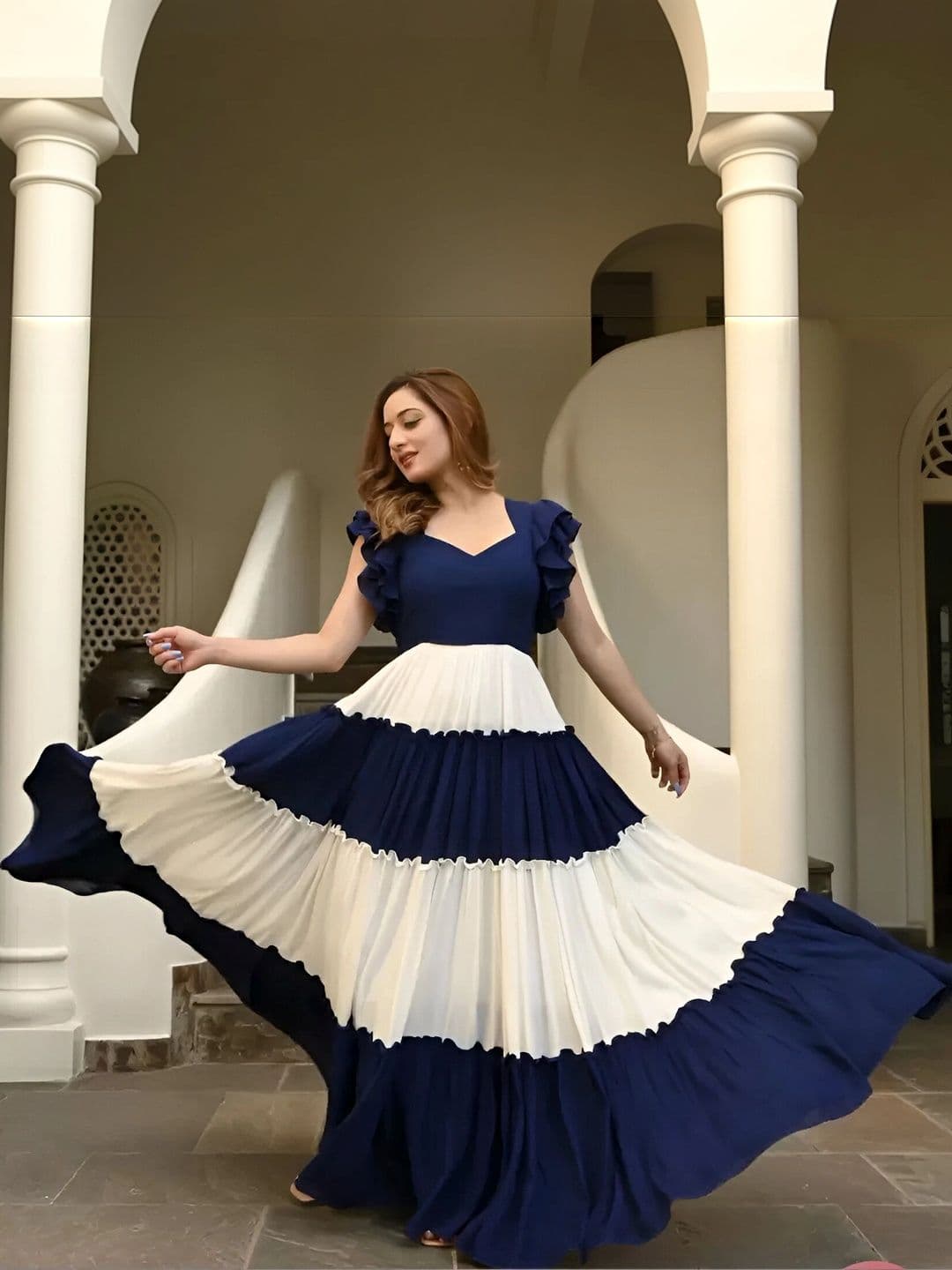 KALINI Colourblocked Sweetheart Neck Gown Ethnic Dress - view 1