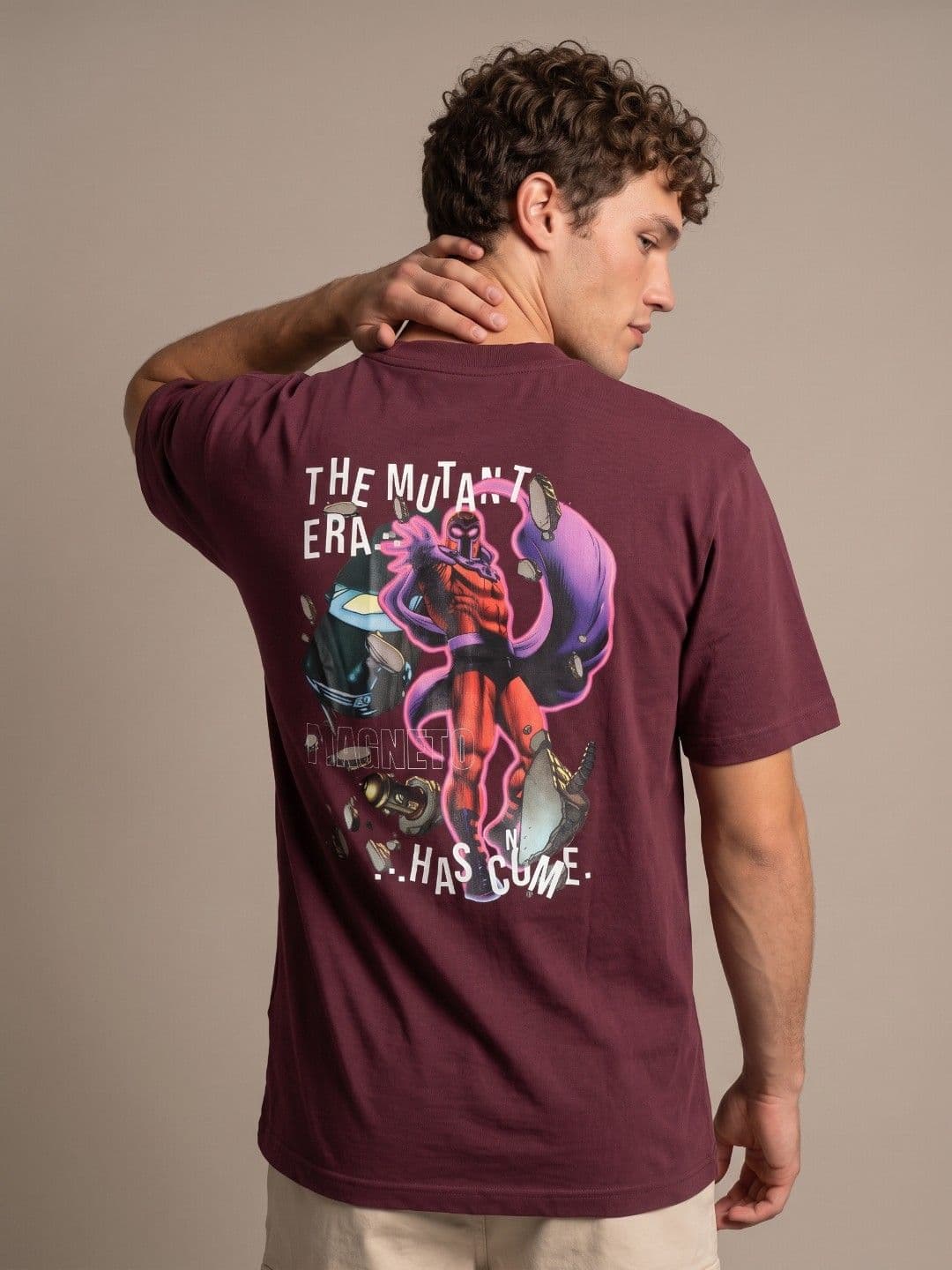 glitchez Burgundy Graphic Magneto Printed Relaxed Fit T-shirt - view 1