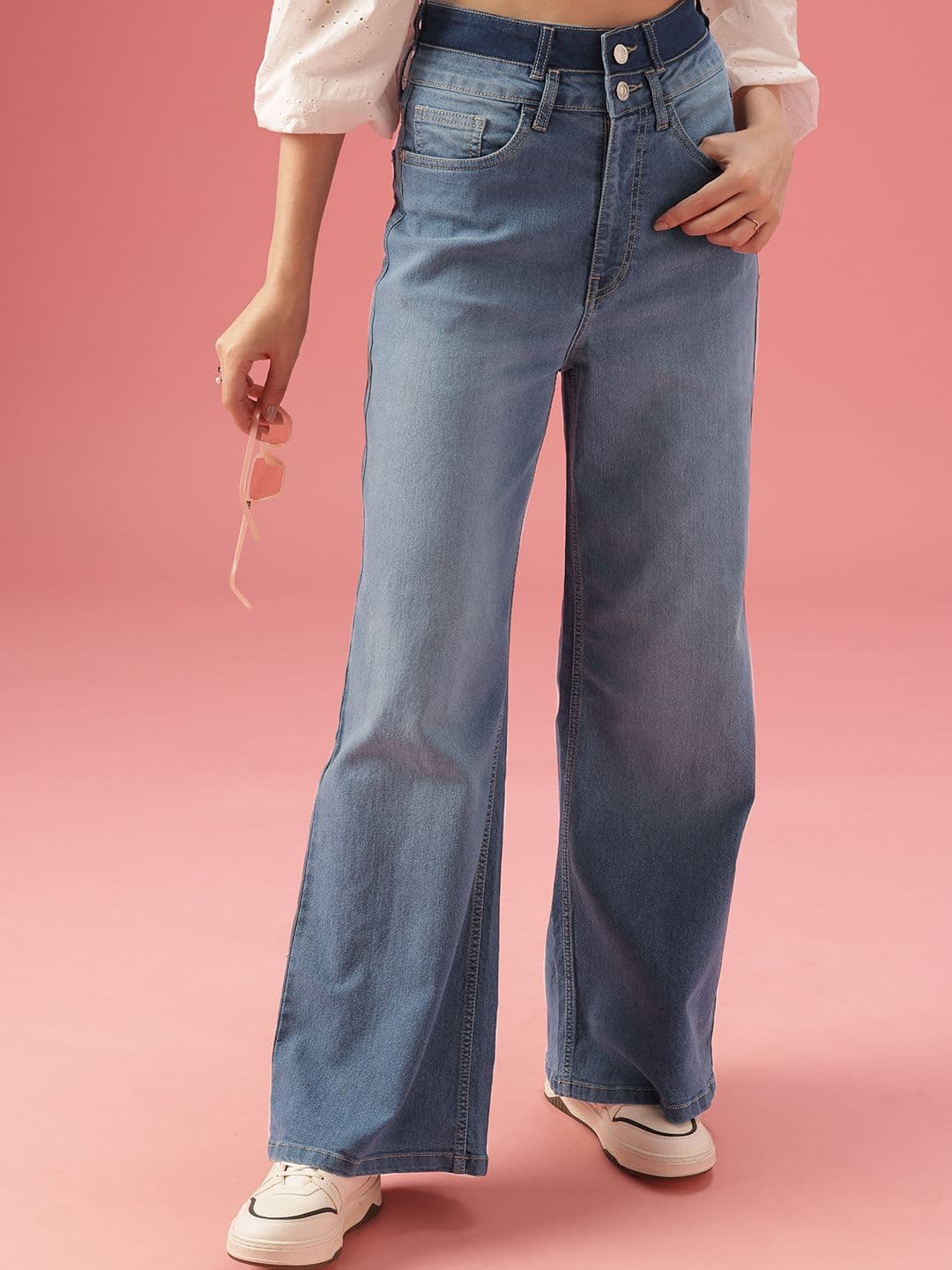 DressBerry Women Baggy Wide Leg High-Rise Light Fade Stretchable Jeans - view 1
