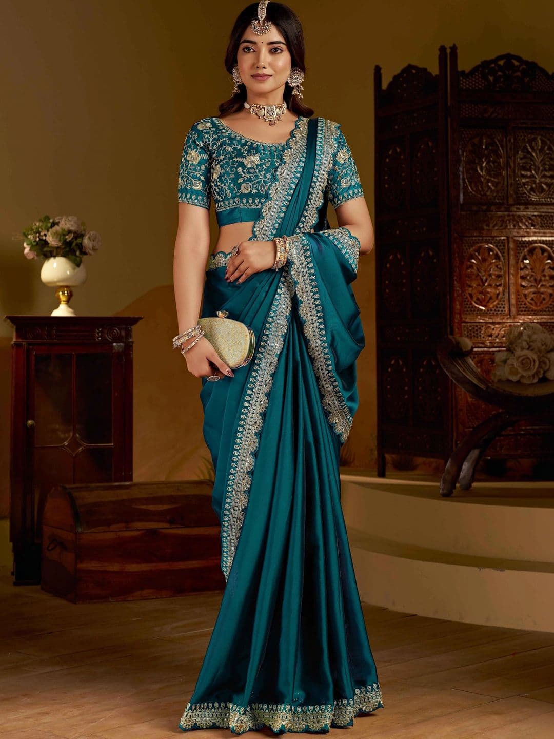 GRUHNAREE Embellished Sequinned Silk Blend Saree - view 1