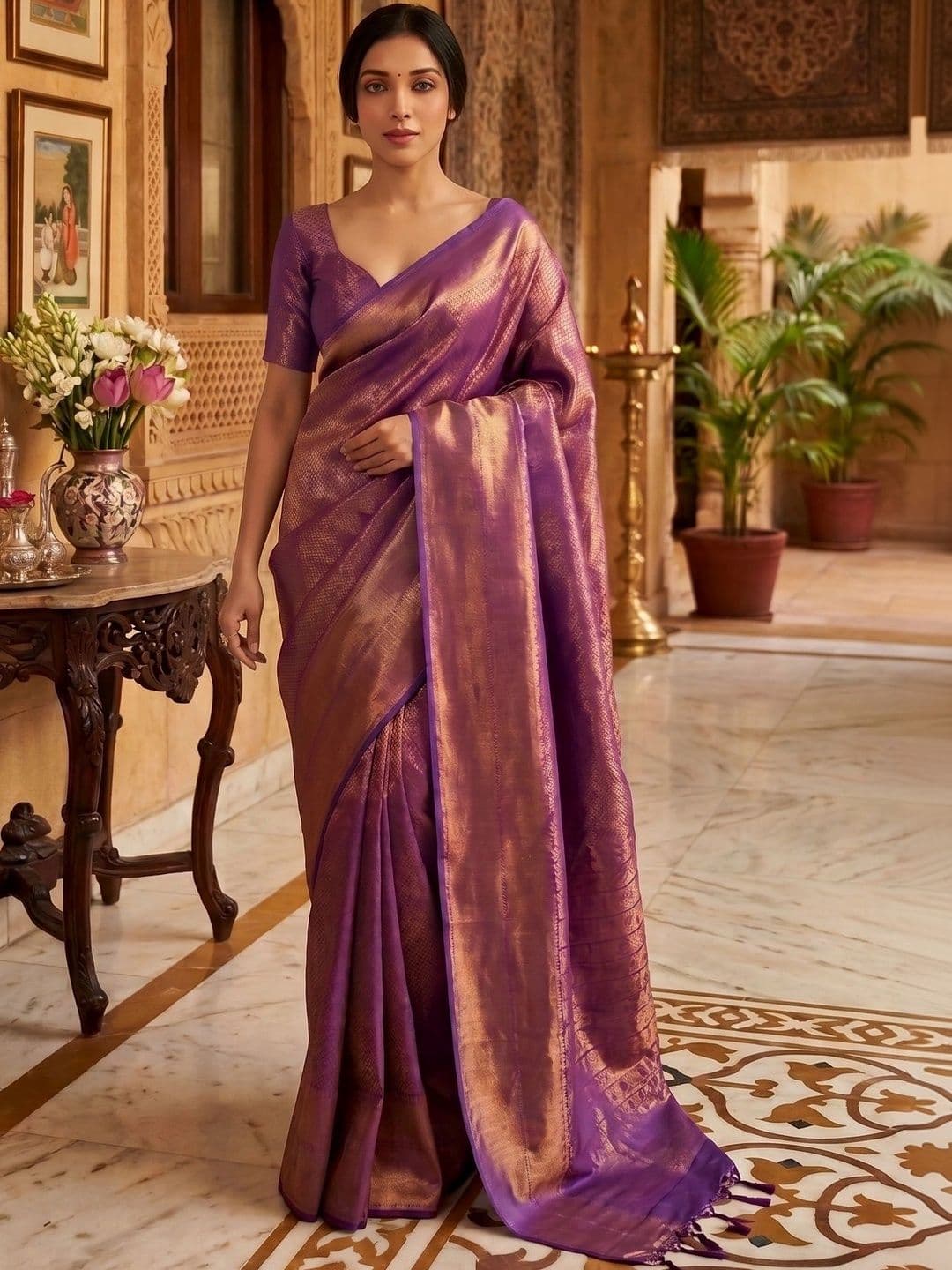 VelvetHue Woven Design Zari Art Silk Banarasi Saree - view 1