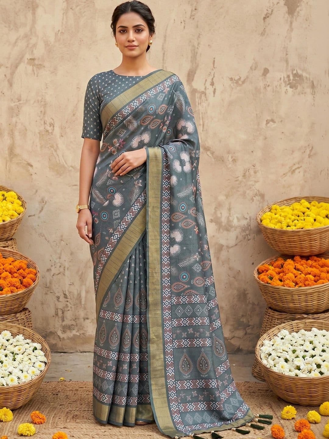 KALINI Floral Silk Blend Designer Saree - view 1