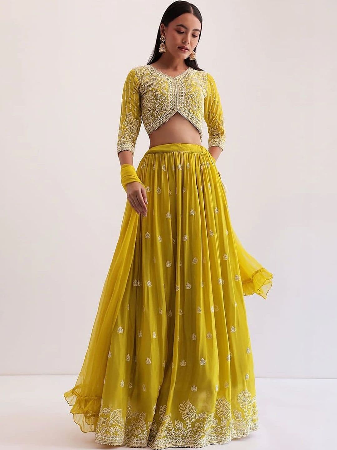 House of Pataudi Embroidered Thread Work Semi-Stitched Lehenga & Unstitched Blouse With Dupatta - view 1