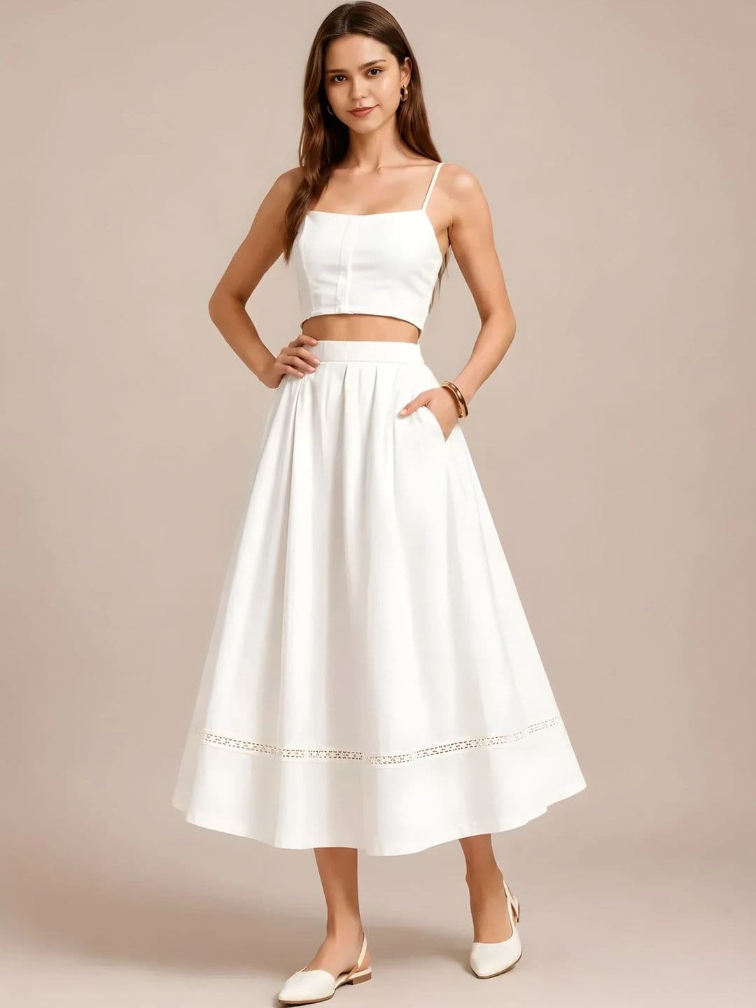BLUE PIEGEON Women Pure Cotton Cotton Cambric Midi Flared Skirt - view 1