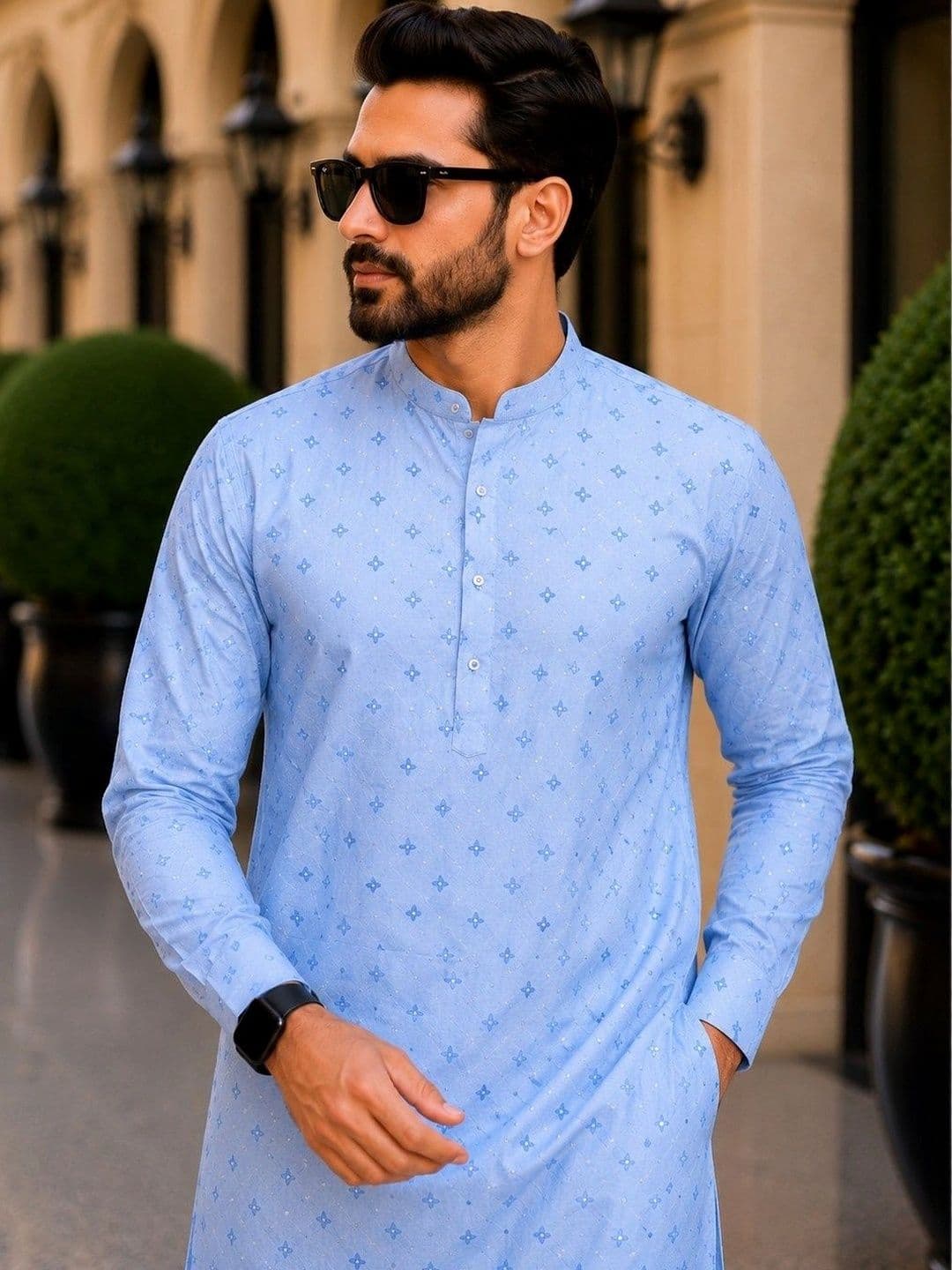 SKYWORRIX Men Geometric Printed Kurta - view 1