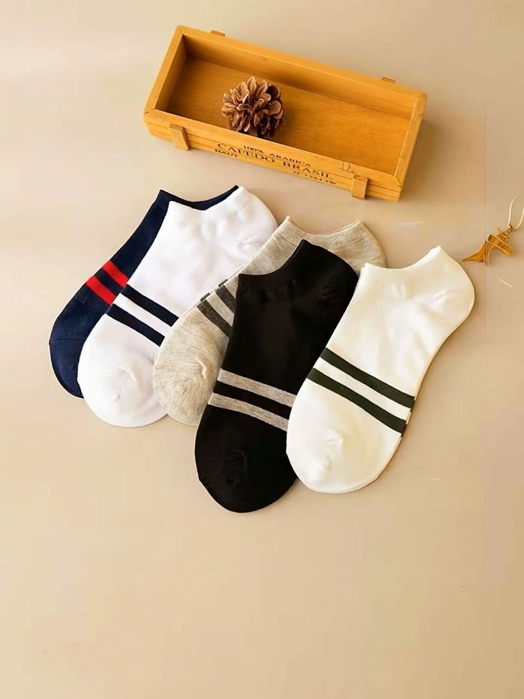 Moda Rapido Men Pack of 5 Cotton Blend Striped Shoe Liners Socks - view 1