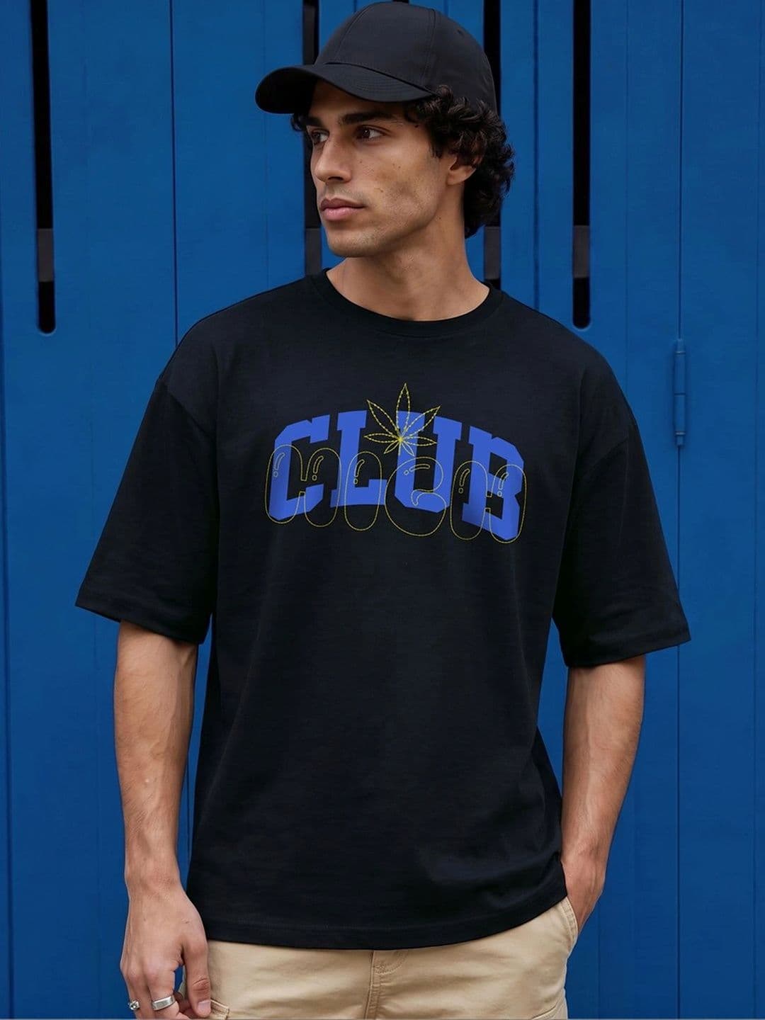 Bewakoof Men's Jet Black High Club Typography Oversized T-shirt - view 1