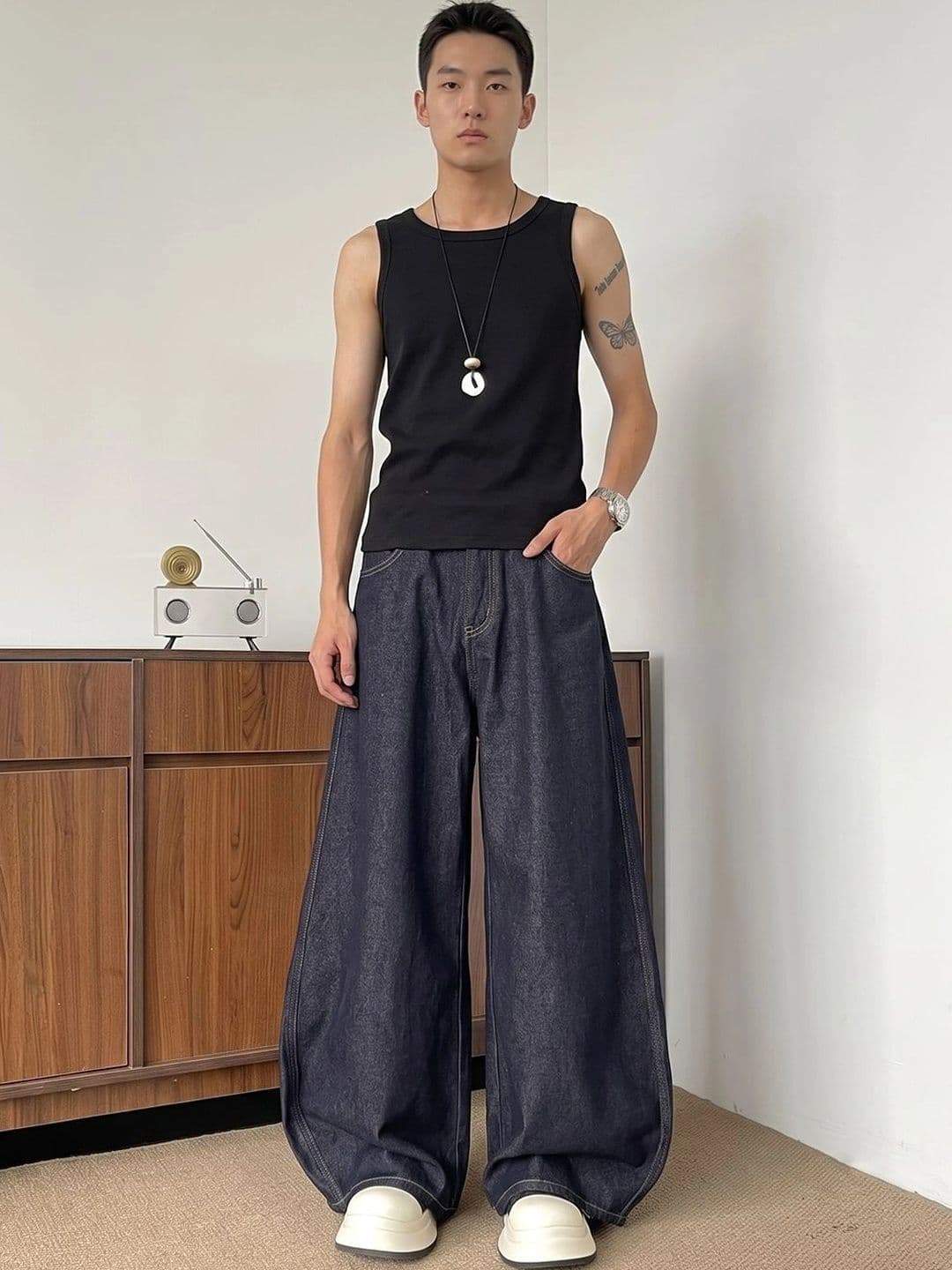 StyleCast x Revolte Men Wide Leg Mid-Rise Heavy Fade Printed Jeans - view 1