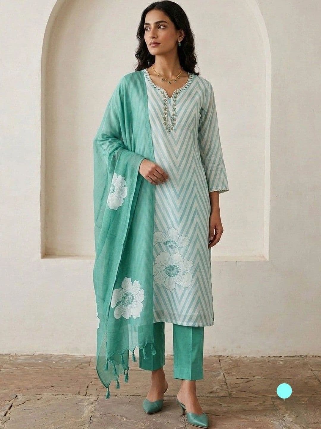 WaCraz Floral Printed Linen Semi-Stitched Dress Material - view 1