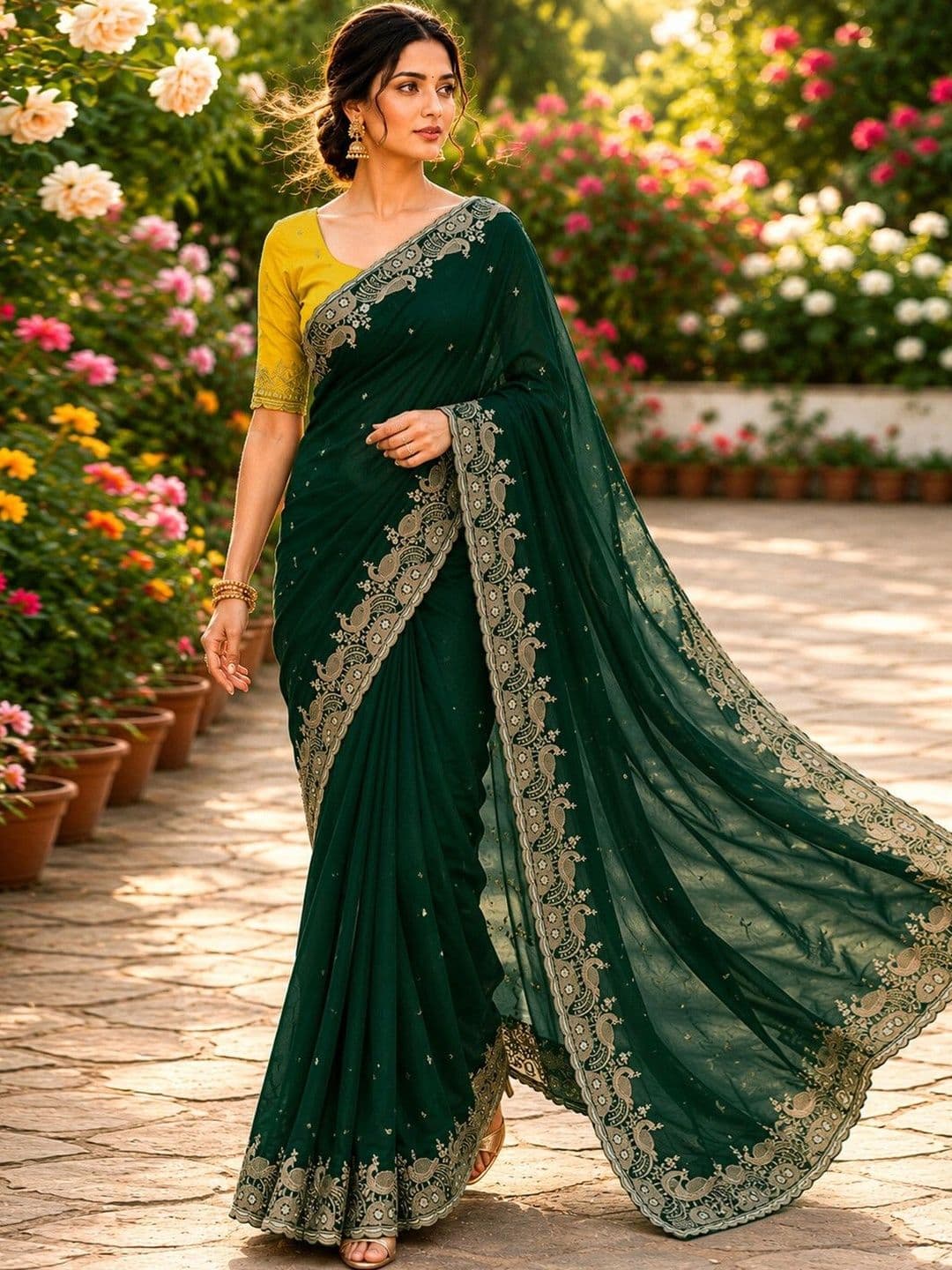 Mitera Paisley Embroidered Pure Chiffon Saree - view 1