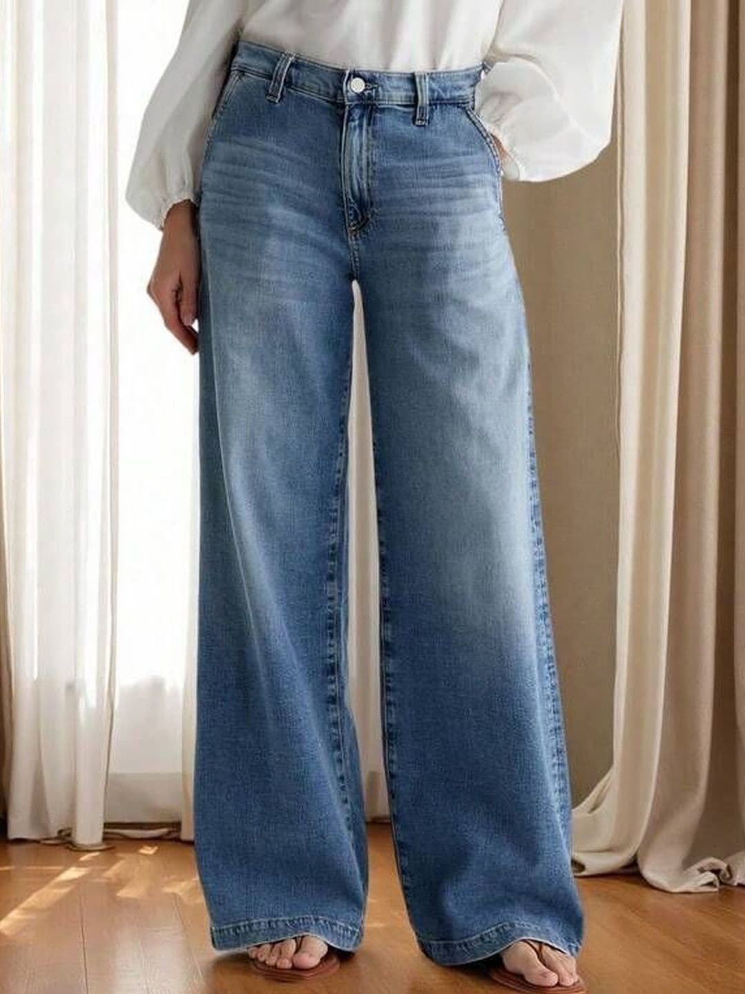 DressBerry Women Comfort Wide Leg High-Rise Light Fade Acid Wash Stretchable Jeans - view 1