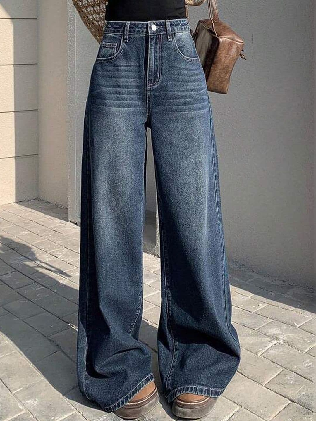 DressBerry Women Comfort Wide Leg High-Rise Light Fade Acid Wash Stretchable Jeans - view 1