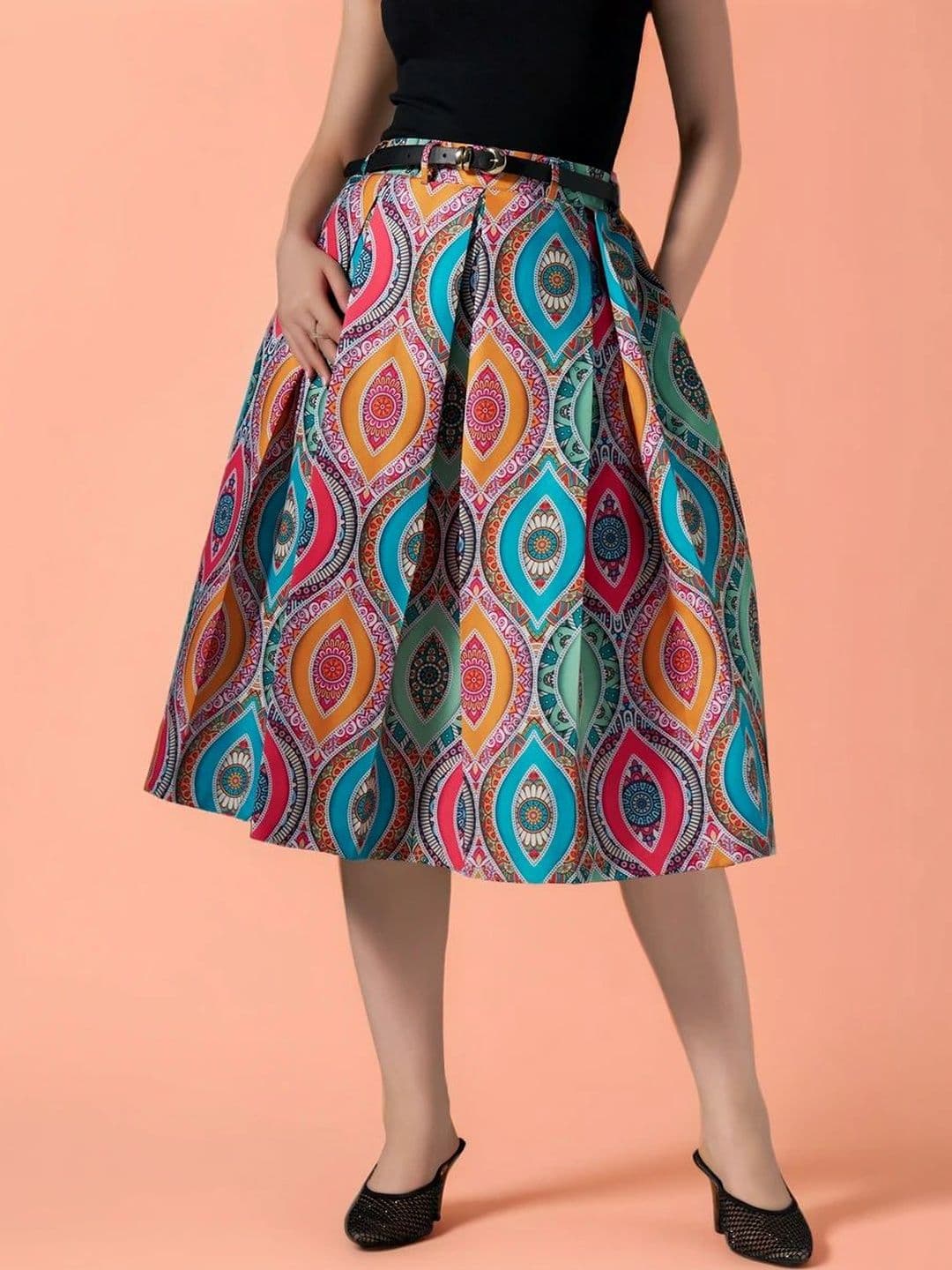DressBerry Printed Cotton Midi A-Line Skirts - view 1