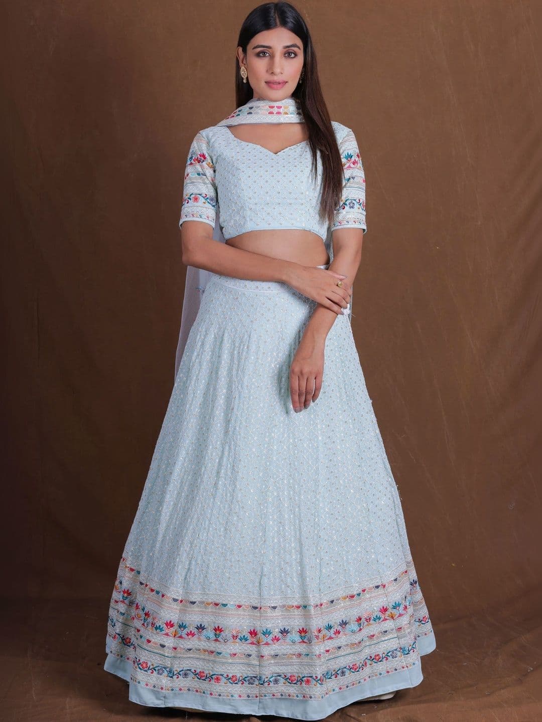 House of Pataudi Embellished Thread Work Semi-Stitched Lehenga & Unstitched Blouse With Dupatta - view 1