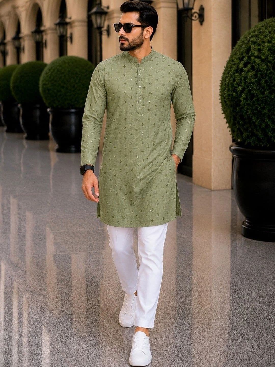 SKYWORRIX Men Embellished Sequinned Kurta - view 1