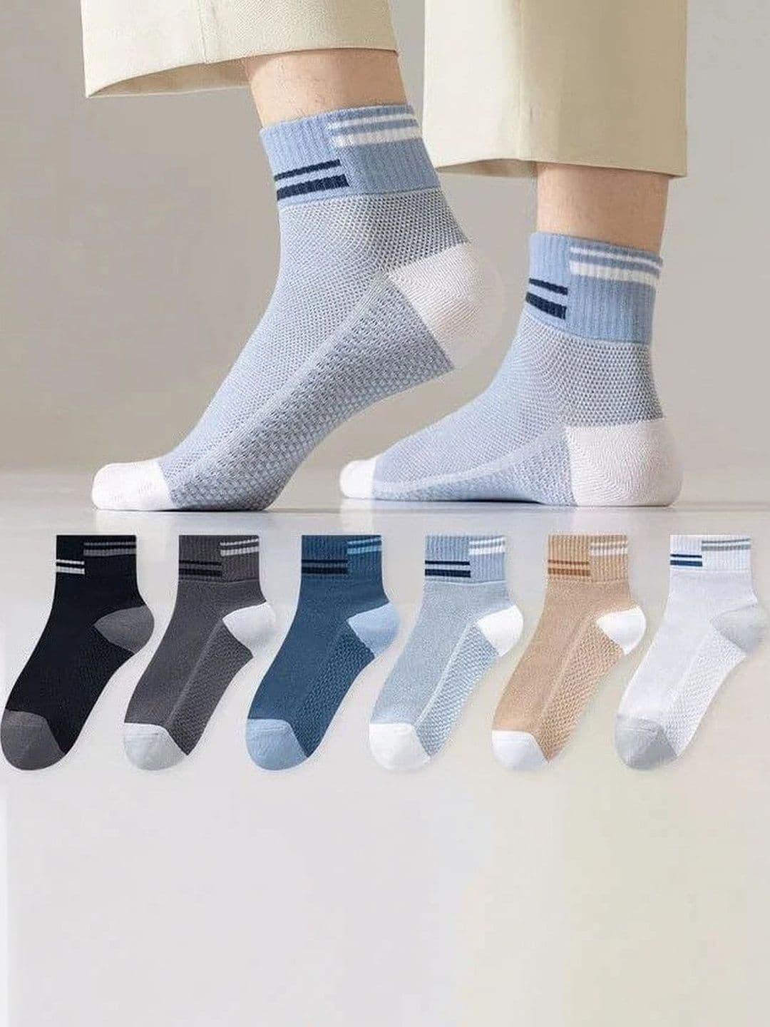 Moda Rapido Men Pack of 6 Cotton Blend Striped Above Ankle Socks - view 1