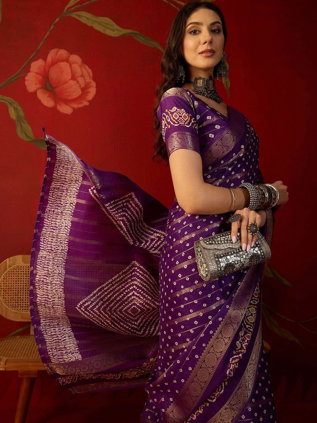 Sangria Bandhani Zari Silk Cotton Bandhani Saree - view 1