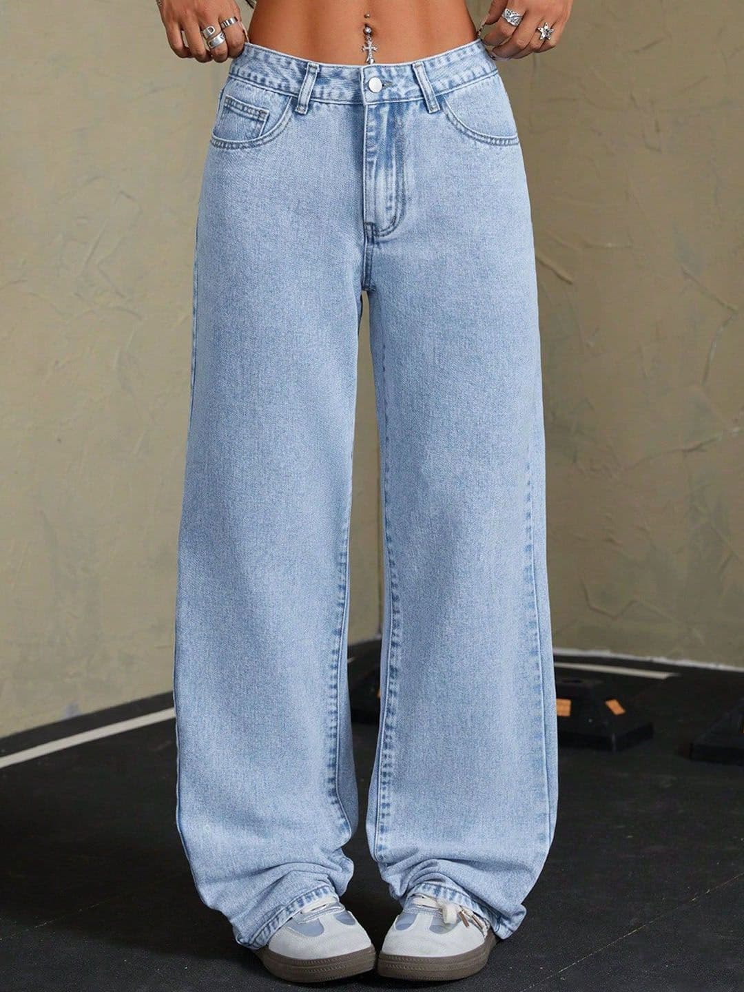 DressBerry Women Comfort Wide Leg Mid-Rise Light Fade Acid Wash Stretchable Jeans - view 1