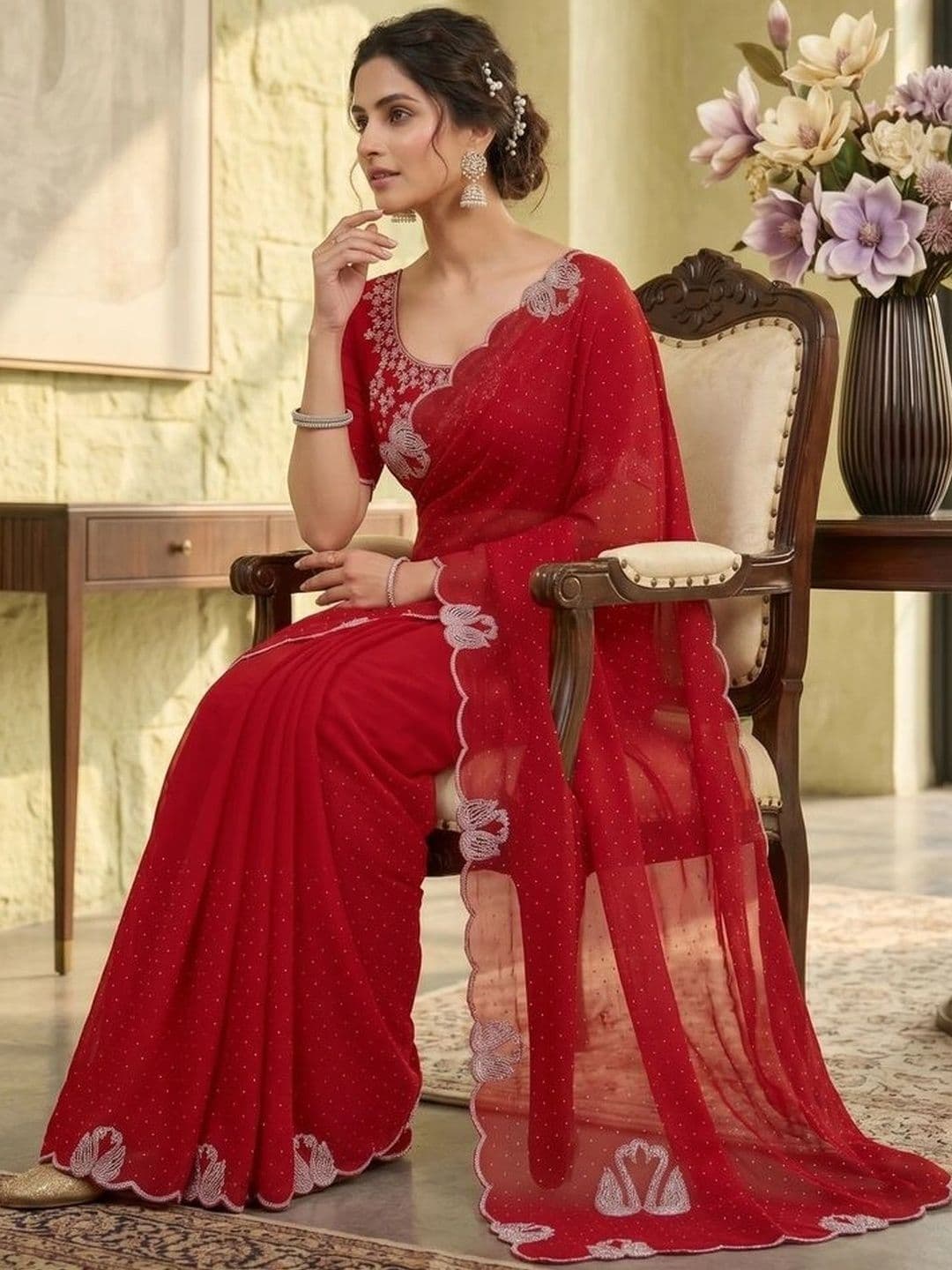 Yash Bhaliya Embroidered Pure Georgette Saree - view 1