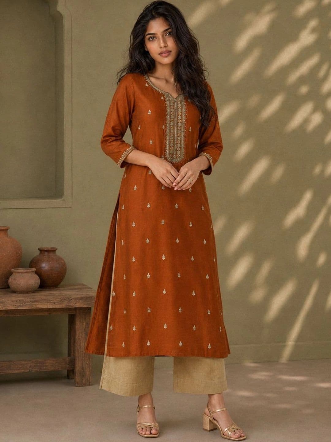 rarethread Women Ethnic Motifs Embroidered Thread Work Kurta - view 1