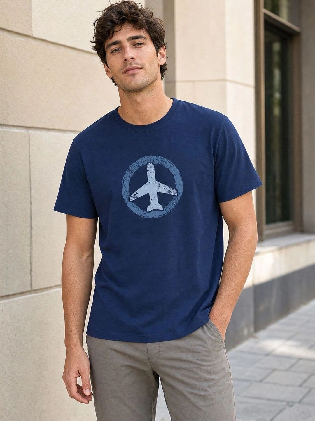 NOBERO Men Blue Wander Soul Graphic Printed Pure Cotton T-shirt - view 1