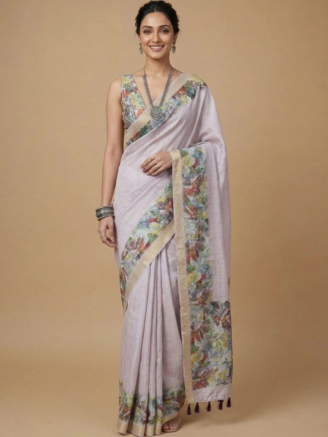 AANVI Floral Art Silk Saree - view 1