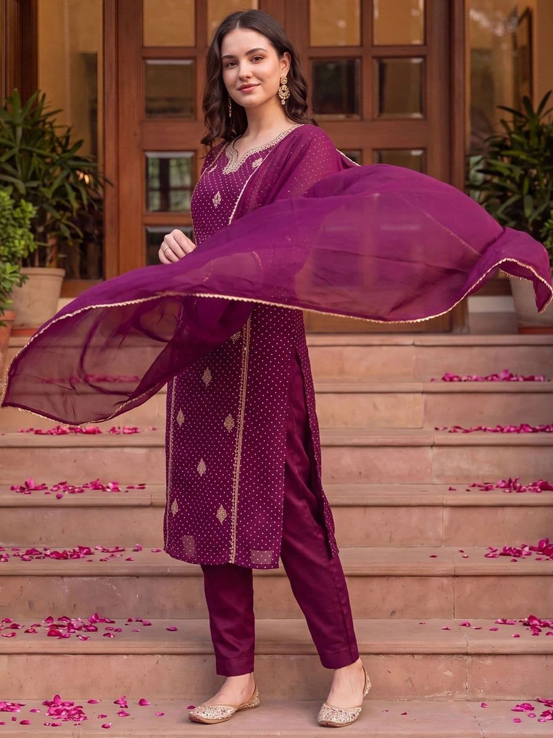 Indo Era Women Ethnic Motifs Printed Regular Kurta with Trousers & With Dupatta - view 1
