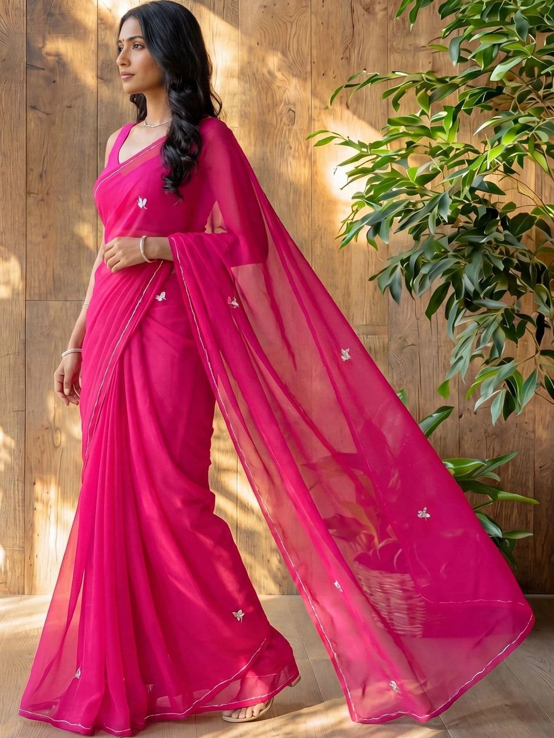 Anouk Floral Embroidered Poly Georgette Designer Saree - view 1