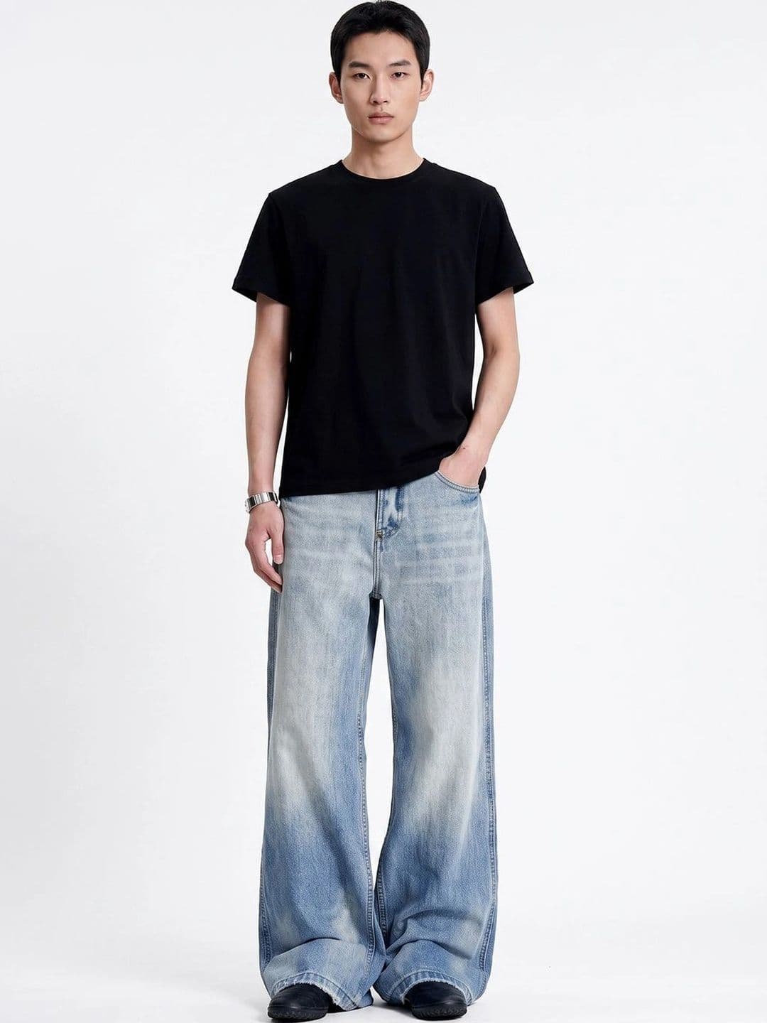 StyleCast x Revolte Men Wide Leg Mid-Rise Light Fade Jeans - view 1