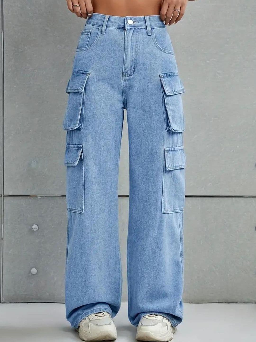 DressBerry Women Comfort Wide Leg High-Rise Acid Wash Stretchable Cargo Jeans - view 1