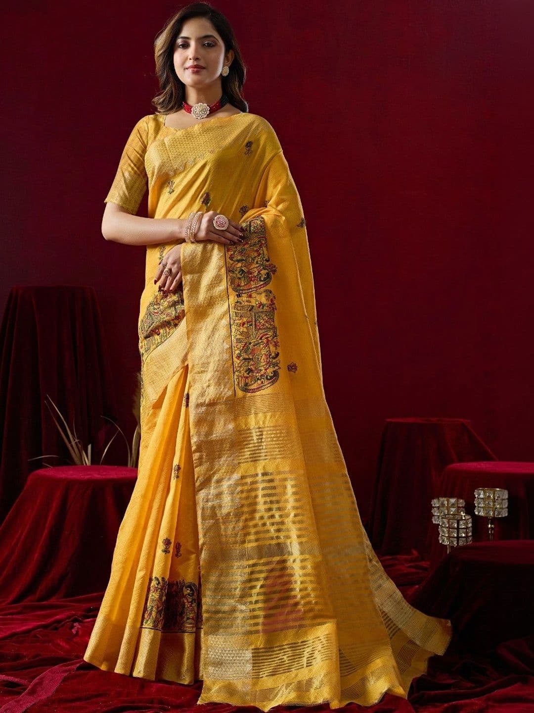 Sangria Warli Embroidered Kanjeevaram Saree - view 1