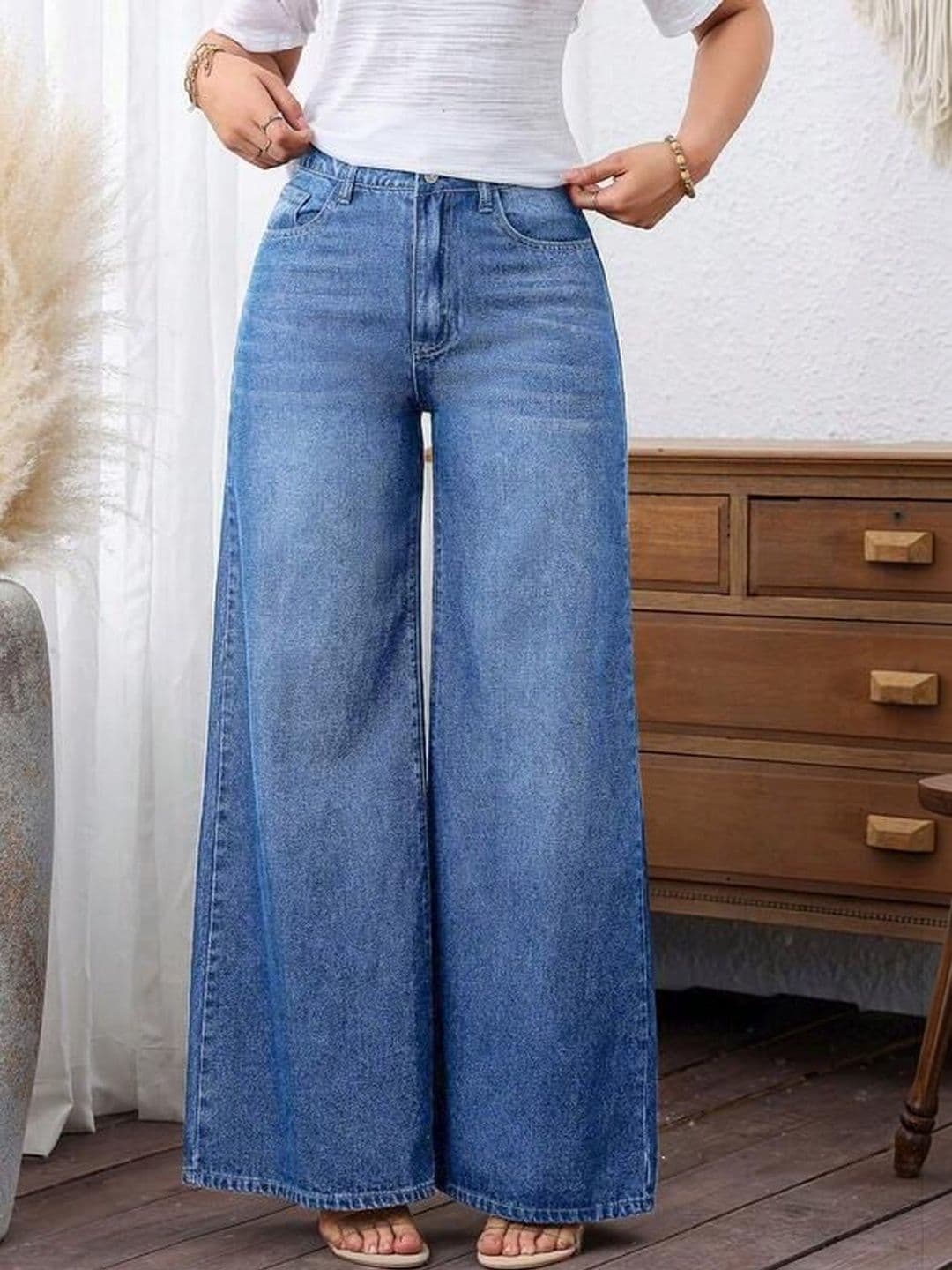 DressBerry Women Comfort Wide Leg High-Rise Light Fade Acid Wash Stretchable Jeans - view 1