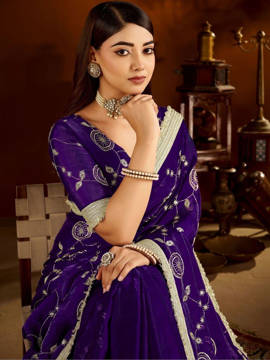 GRUHNAREE Embellished Embroidered Satin Saree - view 1
