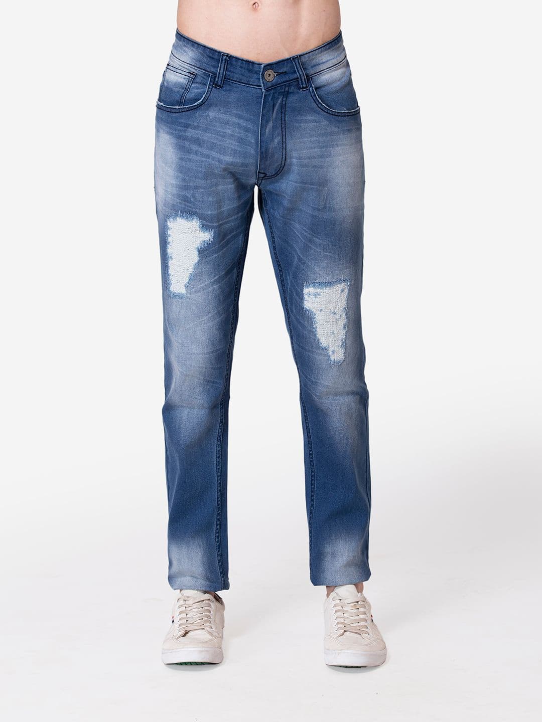 Allen Cooper Men Straight Fit Mildly Distressed Heavy Fade Stretchable Cotton Jeans - view 1