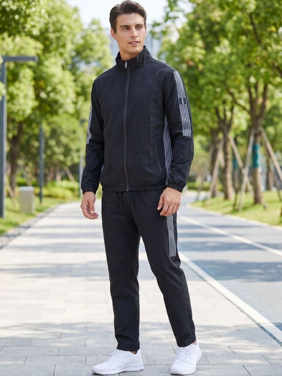 Sweet Dreams Striped Mock Collar Tracksuits - view 1
