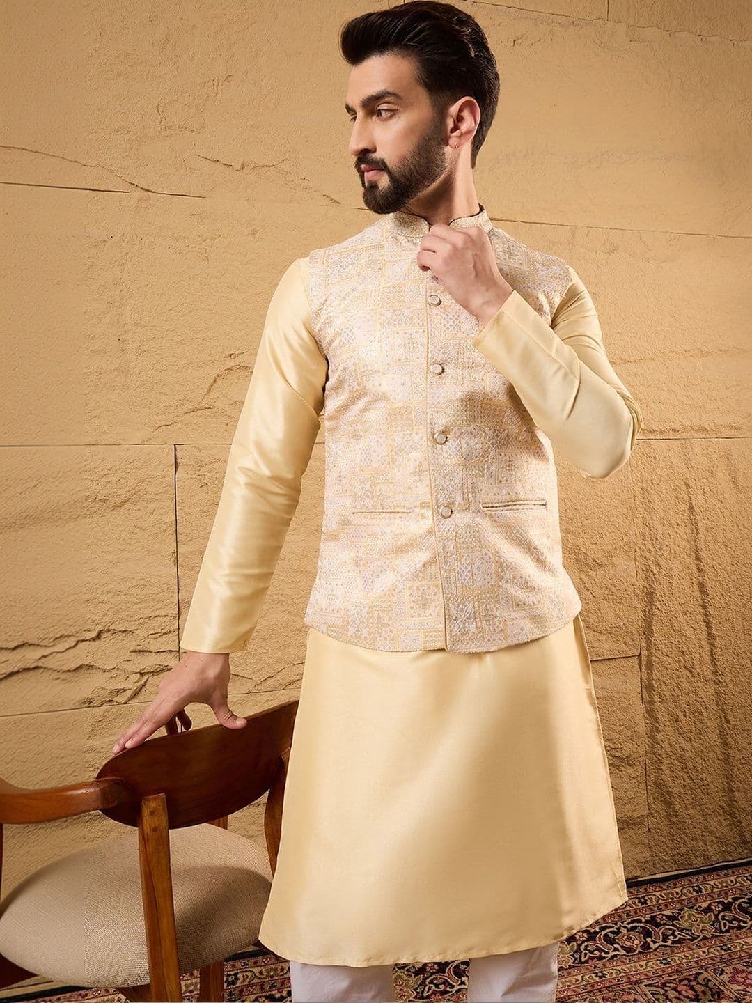 House of Pataudi Embroidered Woven Nehru Jackets - view 1