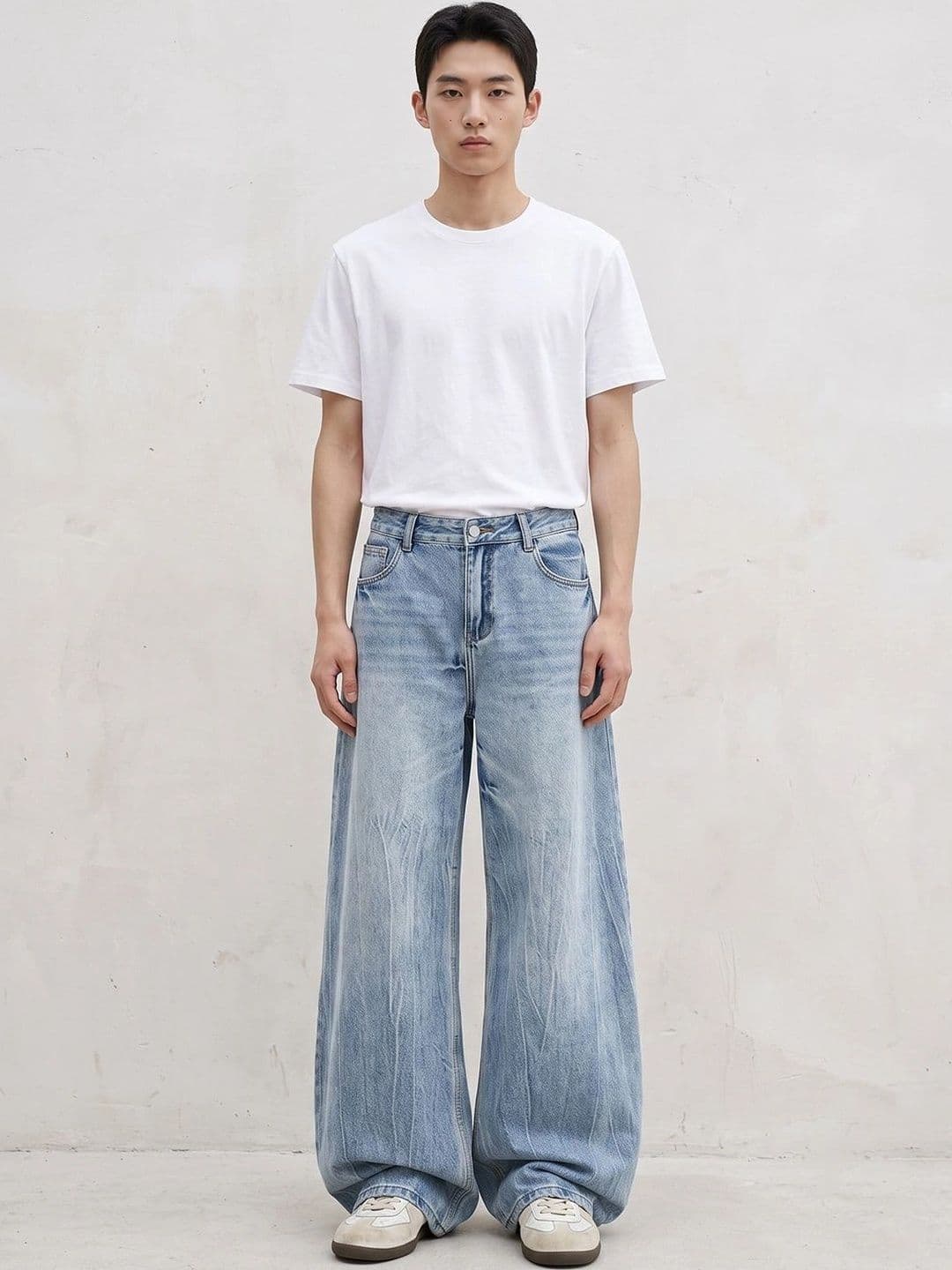 StyleCast x Revolte Men Wide Leg Mid-Rise Light Fade Jeans - view 1