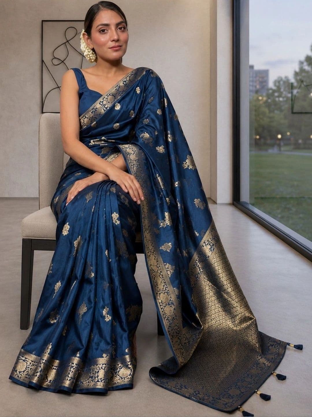 YASHASVI FASHION Woven Design Zari Art Silk Banarasi Saree With Blouse Piece - view 1