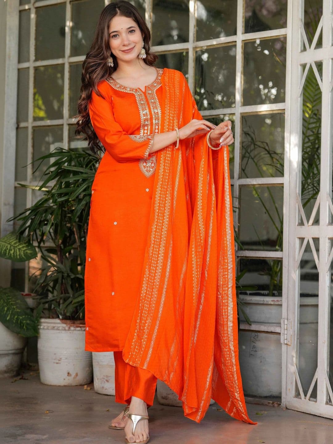 KALINI Women Ethnic Motifs Embroidered Regular Thread Work Kurta with Trousers & With Dupatta - view 1