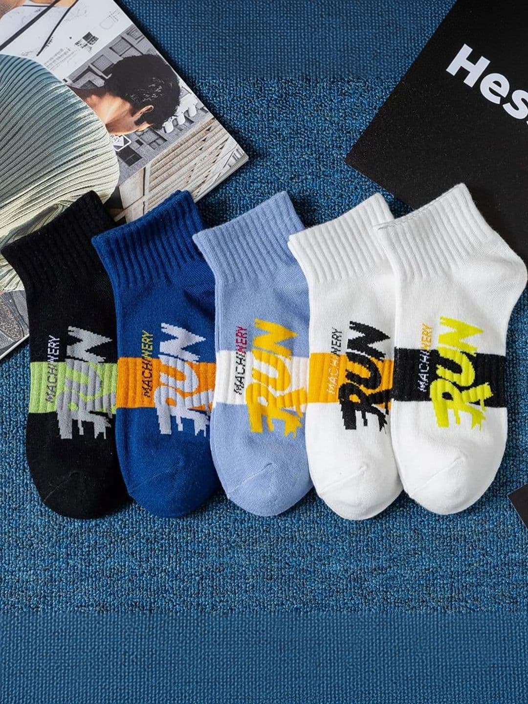 Moda Rapido Men Pack of 5 Cotton Blend Patterned Ankle Length Socks - view 1
