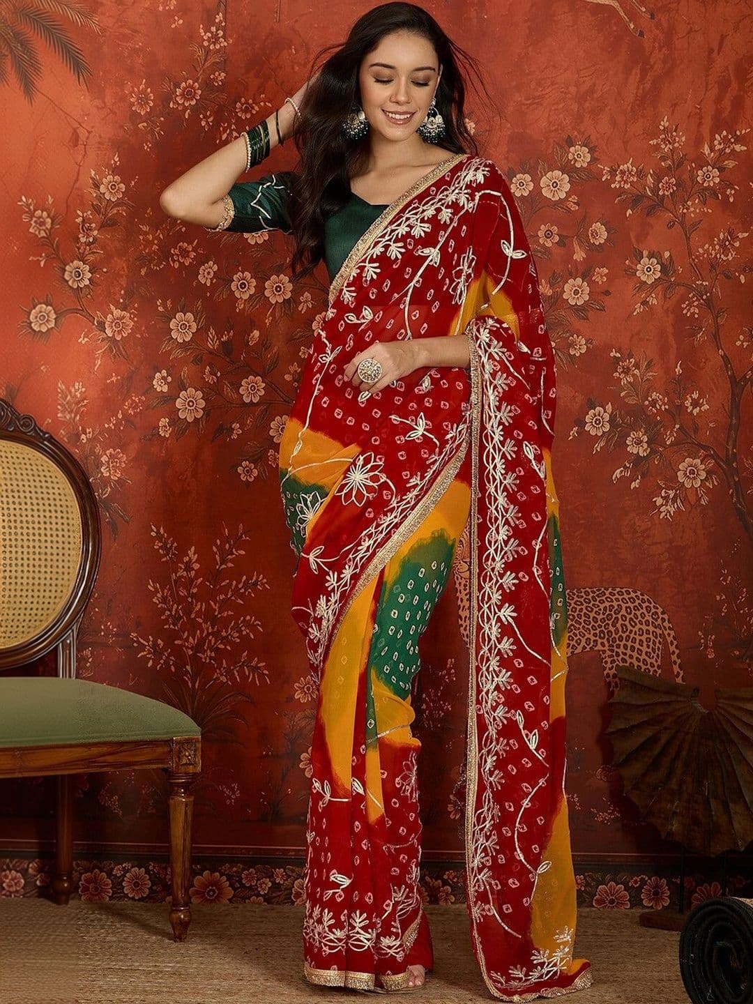 Sangria Bandhani Embroidered Pure Georgette Saree - view 1